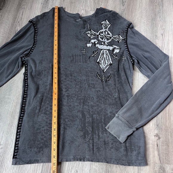 Raw State Royalty Long Sleeve Waffle Thermal Thick Stitch Y2K Cross Wings xxl - Picture 5 of 8